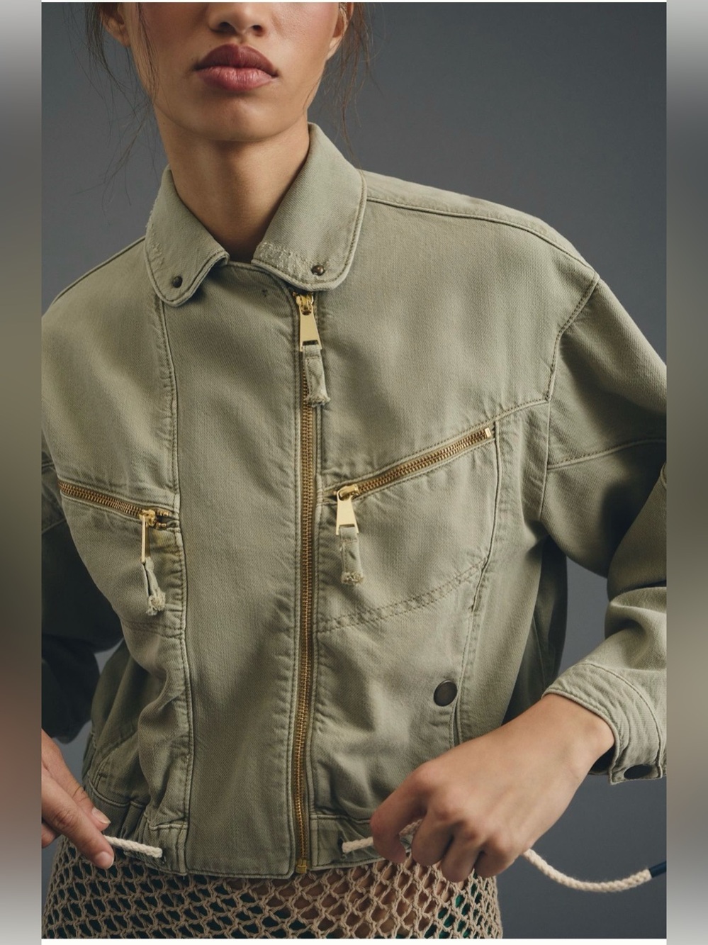 Pilcro by Anthropologie Olive Utility Cropped Jacket - Small Petite